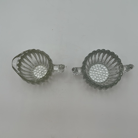 Jeannette Glass Clear Sugar Creamer Set Vintage Ribbed Hobnail Bottom - Picture 5 of 16